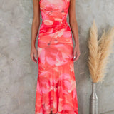 Asymmetrisches Midikleid mit Blumenmuster – Schulterfreies Sommerkleid mit Volant-Saum