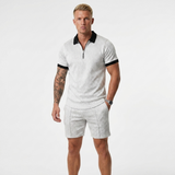 Herren Strick Poloshirt mit Reißverschluss und Strukturmuster