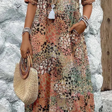 Sommerkleid mit V-Ausschnitt & Allover-Muster – Knielang & bequem