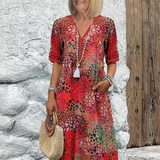 Sommerkleid mit V-Ausschnitt & Allover-Muster – Knielang & bequem