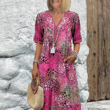 Sommerkleid mit V-Ausschnitt & Allover-Muster – Knielang & bequem