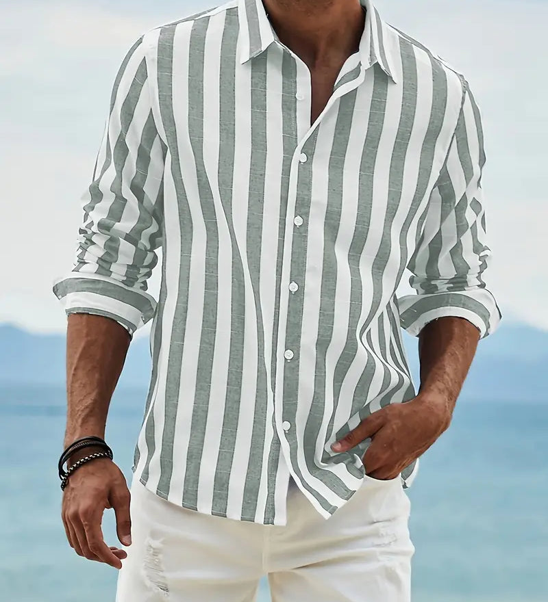 Hudson | Leinen-Baumwollmischung Langarmhemd mit Streifen