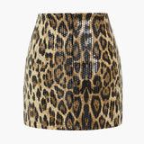 Lunaria | Glamouröser Pailletten Minirock und auffälligem Leopard-Print