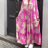 Maxikleid mit Print, Volantärmeln & Stehkragen – Stilvoll & Luftig