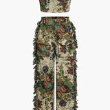 Jara | Extravagantes Zweiteiler-Set mit Bustier & bestickter Cargo-Hose