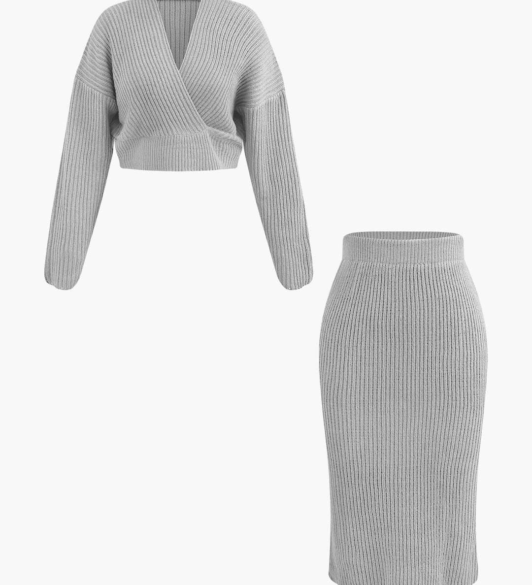 Klara | Elegantes Strick-Set mit Wickel-Oberteil & Bleistiftrock