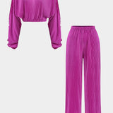 Kendall | Elegantes Plissee-Zweiteiler-Set mit Crop-Top & Weithose