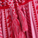 Maxikleid mit Ethno-Muster, Trägern und Schlitz für Damen