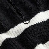 Gestreifter Damenpullover mit Reißverschluss und Kragen
