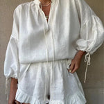 Zoë | Stilvolle weiße Rüschen Shorts Set Zendoo.de