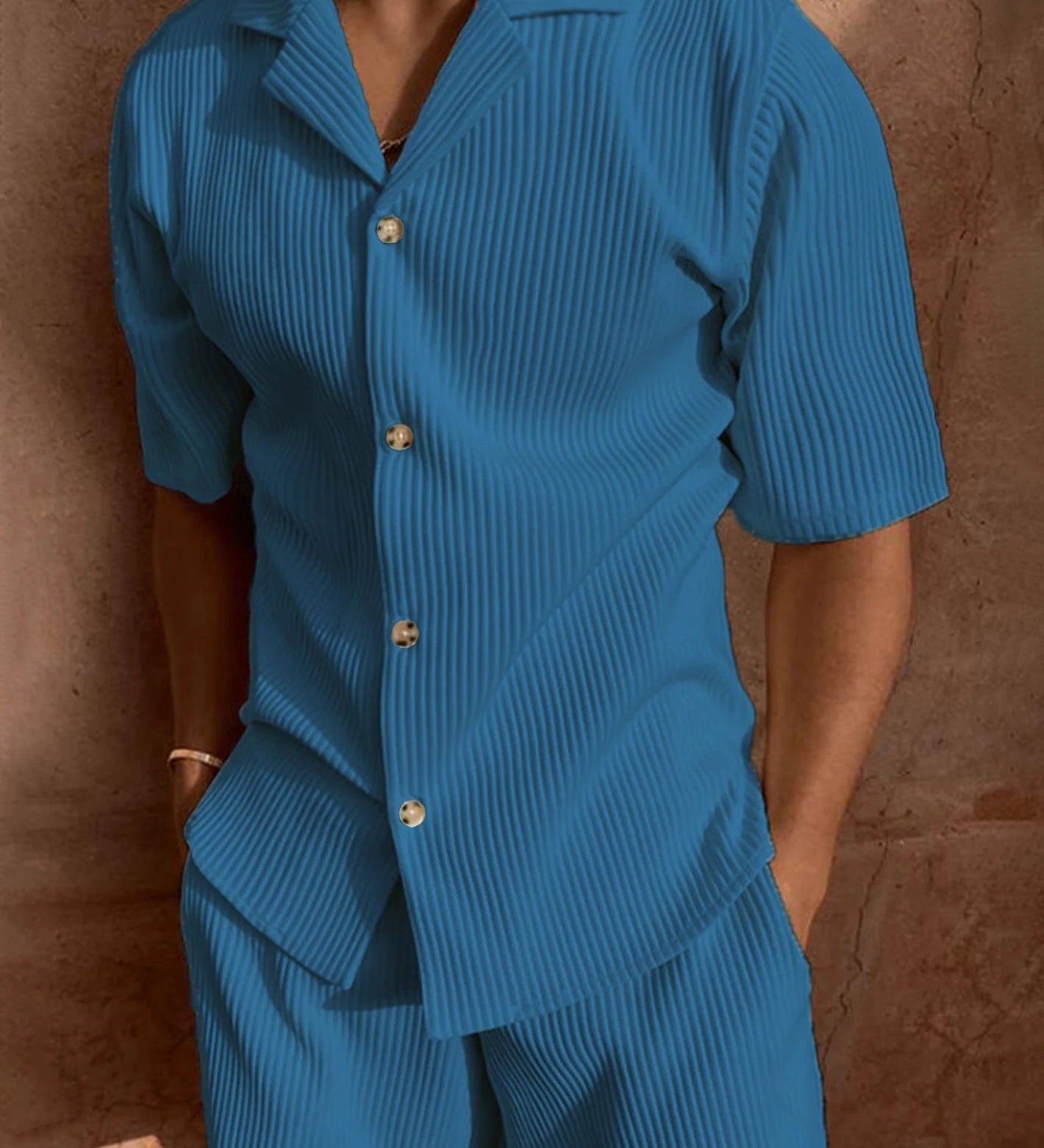 Herren Sommer Set – Kurzarmhemd & Shorts mit modernem Streifen-Design