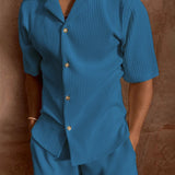 Herren Sommer Set – Kurzarmhemd & Shorts mit modernem Streifen-Design