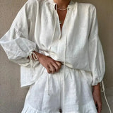 Zoë | Stilvolle weiße Rüschen Shorts Set Zendoo.de