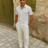 Stilvolles Herren Sommer-Set | Gestreiftes Hemd & Leinen-Mix Hose