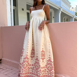 Boho Maxikleid mit Stickerei und Spaghettiträgern für Damen