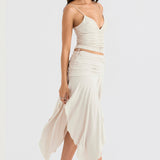 Karla | Weißes veganes Lederkorsett mit drapiertem Midirock für Frauen
