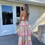 Odetta | Romantisches Blumen Maxikleid mit Zurück Spitzen-Details