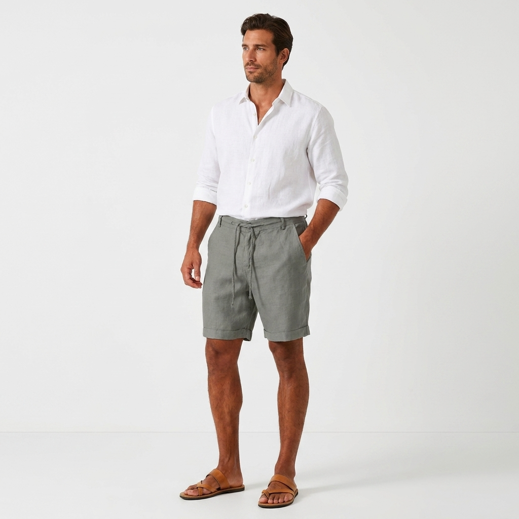 Herren Leinen Shorts mit Kordelzug