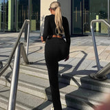 Zweiteiler Damen Crop Top & High Waist Hose – Elegant