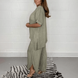 Damen Zweiteiler mit lockerem Chiffon-Top und weiter Hose