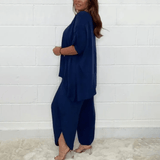 Damen Zweiteiler mit lockerem Chiffon-Top und weiter Hose