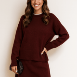 Elegantes Zweiteiler Set mit Strickpullover und Rock – Modischer Alltagslook