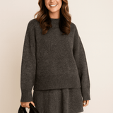 Elegantes Zweiteiler Set mit Strickpullover und Rock – Modischer Alltagslook