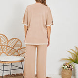 Eleganter Zweiteiler mit Kurzarm Oberteil & Weitbein Hose – Komfortabler Freizeit Look