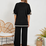 Eleganter Zweiteiler mit Kurzarm Oberteil & Weitbein Hose – Komfortabler Freizeit Look