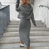 Modisches Zweiteiler Set mit Cropped Pullover und Midirock – Urban Streetstyle Look