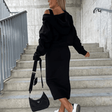 Modisches Zweiteiler Set mit Cropped Pullover und Midirock – Urban Streetstyle Look