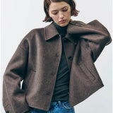 Damen Übergangsjacke Oversize – Eleganter Kurz-Mantel mit Knöpfen