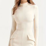 Elegantes Etuikleid Schwarz | Businesskleid mit Langarm