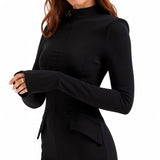 Elegantes Etuikleid Schwarz | Businesskleid mit Langarm