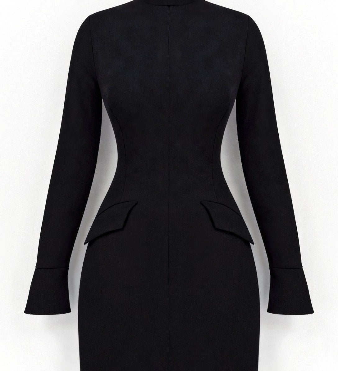 Elegantes Etuikleid Schwarz | Businesskleid mit Langarm