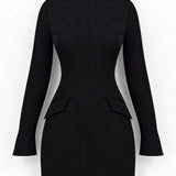 Elegantes Etuikleid Schwarz | Businesskleid mit Langarm