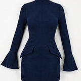 Elegantes Etuikleid Schwarz | Businesskleid mit Langarm