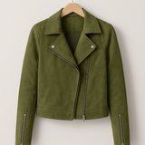 Vintage Bikerjacke aus Wildlederimitat – Stylische Übergangsjacke mit Reißverschlussdetails