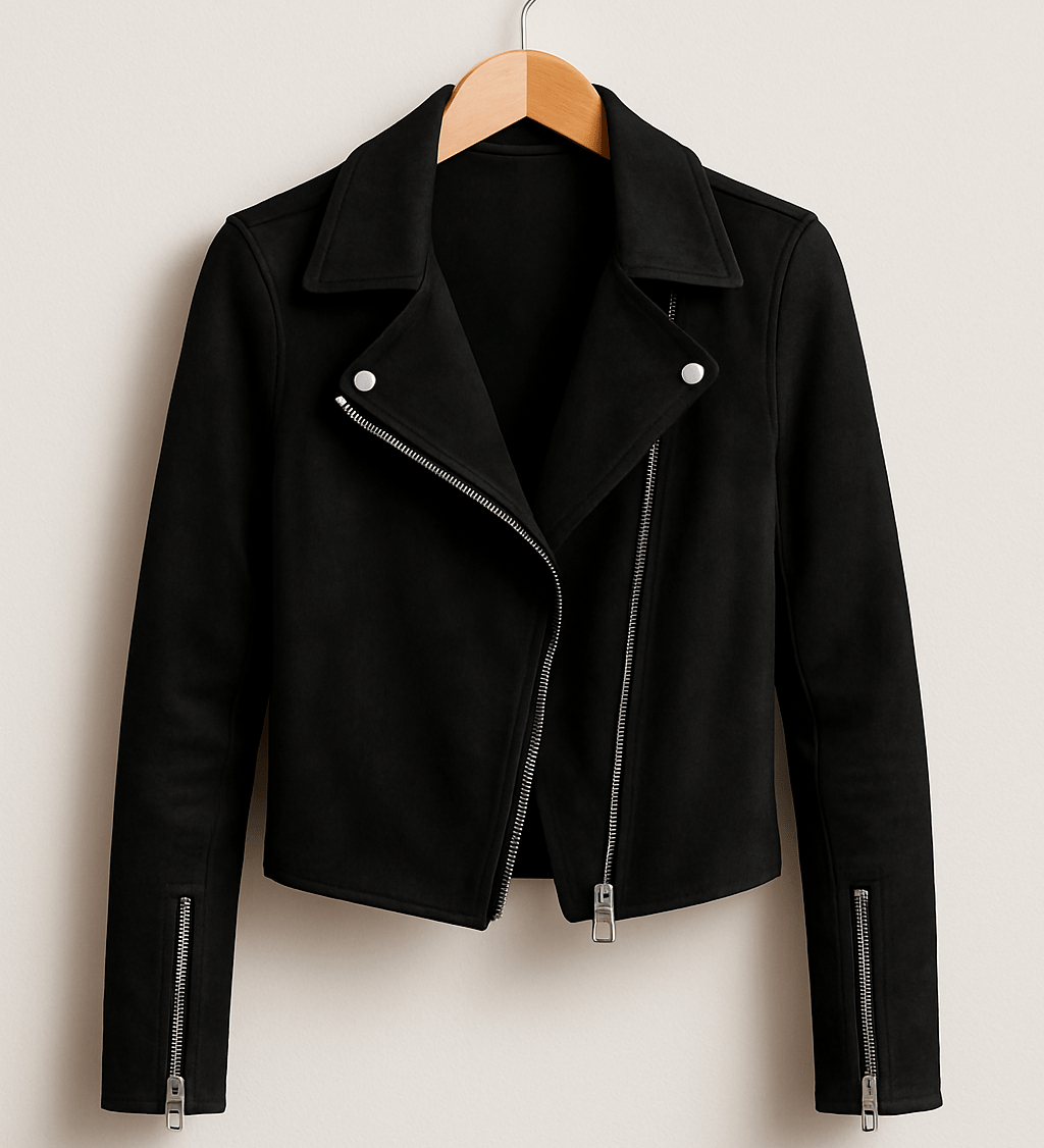 Vintage Bikerjacke aus Wildlederimitat – Stylische Übergangsjacke mit Reißverschlussdetails