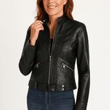 Elegante Jacke im Biker-Stil – Kurzjacke mit Reißverschluss und Stehkragen