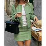 Damen Tweed Zweiteiler – Elegante Jacke & Minirock im Set