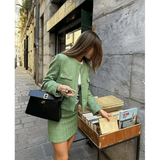 Damen Tweed Zweiteiler – Elegante Jacke & Minirock im Set