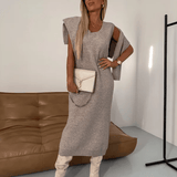 Damen Strick Zweiteiler mit Rollkragen Pullover und Midikleid