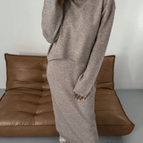 Damen Strick Zweiteiler mit Rollkragen Pullover und Midikleid