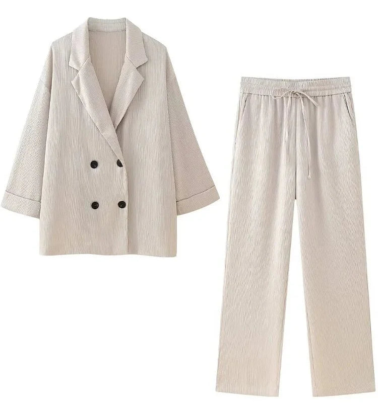 Elegantes Zweiteiler Set mit Blazer und weiter Hose – Moderner Business- & Freizeitlook