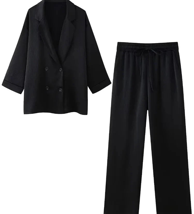 Elegantes Zweiteiler Set mit Blazer und weiter Hose – Moderner Business- & Freizeitlook