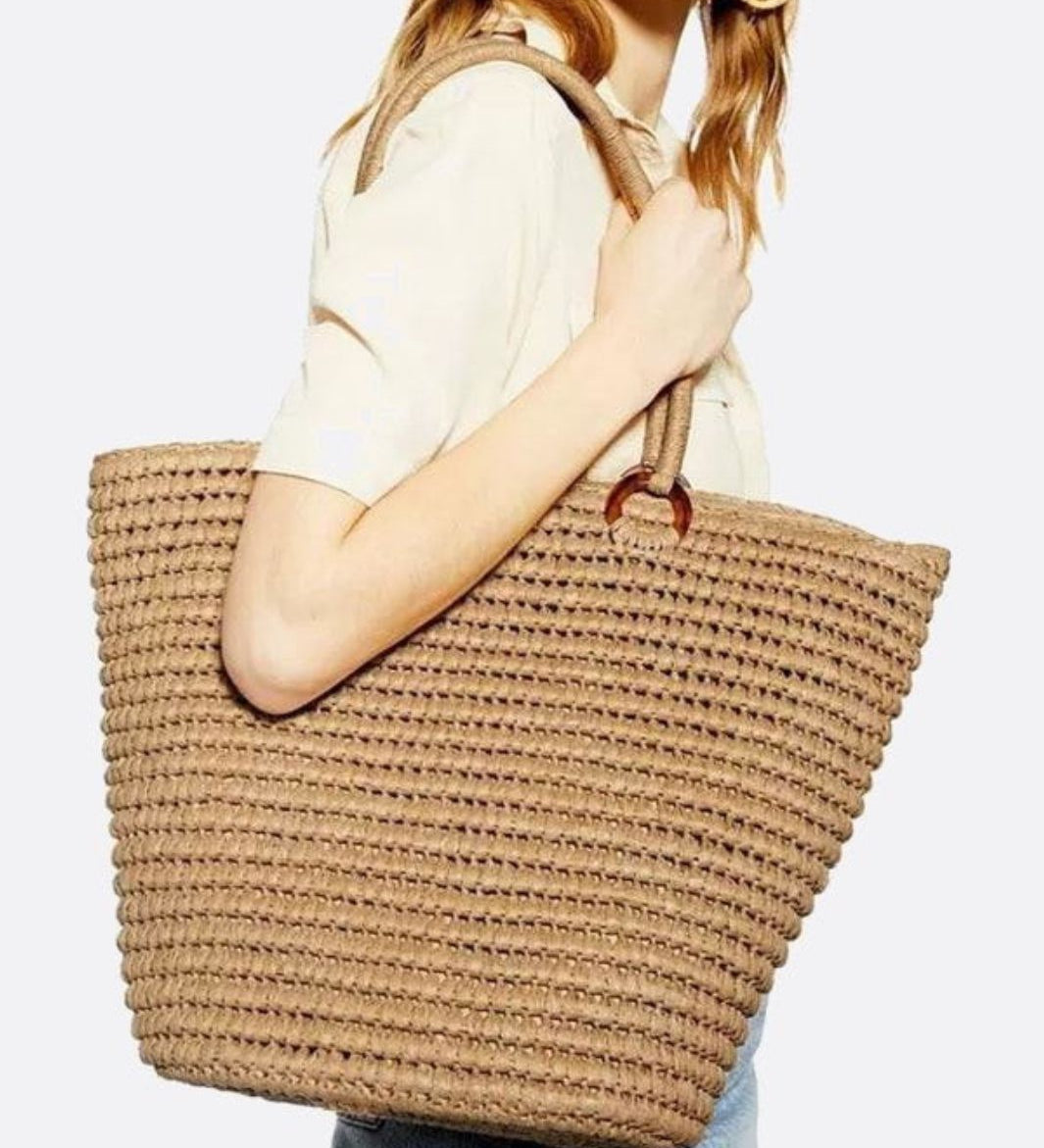 Alma | Klassische große Strohtasche für Damen mit Schulterriemen – Handgewebte Tote Bag