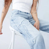 Trendige Wide-Leg Jeans mit Herz-Patch-Details