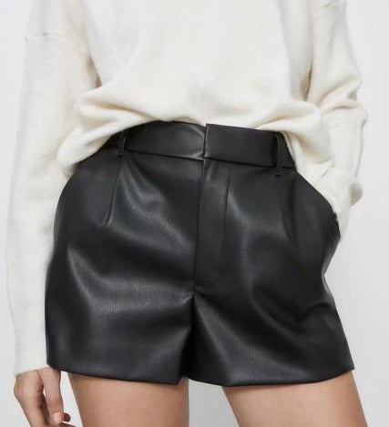 Damen-Kunstleder-Shorts mit eleganten Zierleisten