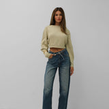 Johanna | Beiger Damen-Crop-Pullover mit Raglanärmeln